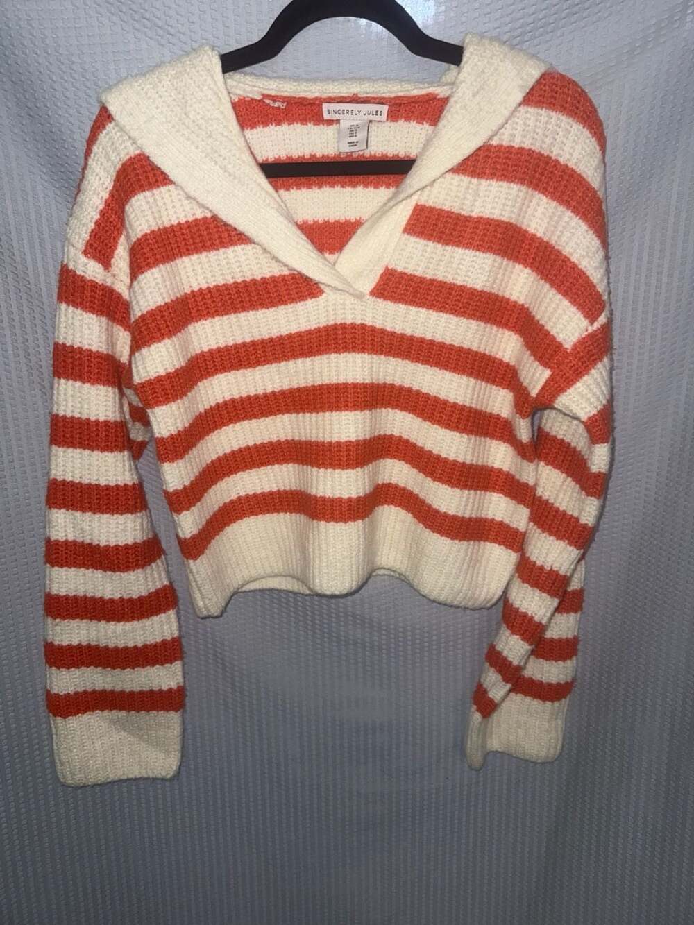 Sincerely Jules Striped Hooded Crop Sweater Size S Red White